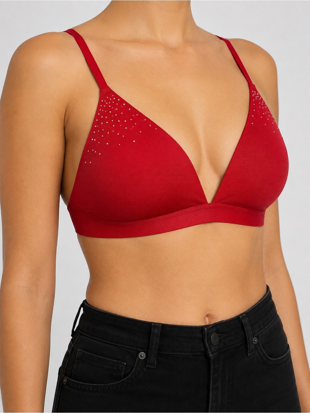 PINK Victoria's Secret Red Wireless Triangle Bralette with Sparkle Accents
